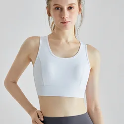 High Quality Running Yoga Underwear Vest Shock-Proof Woman Cross Back Sports Bra Top Fitnessaports White