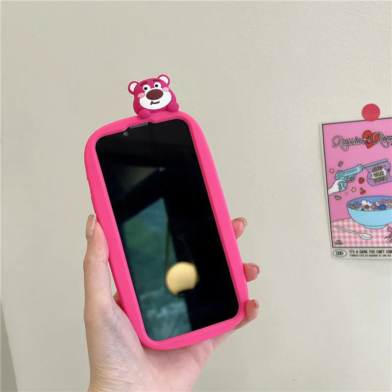 Lovely Animal Pinch the Strawberry Bear Cartoon Silicone Cute Phone Case for Apple iPhone 15 14 13 12 pro max 11