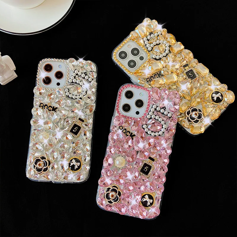 Luxury Design Customized Rhinestone Phone Case For iPhone 15 14 13 12 11 Pro Max Xs Xr Glitter Diamond Mobile Covers For Girls