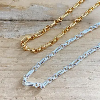 Hao Ying Retro personality Minimalist 925 sterling silver gold plated custom vermeil Figaro Chain necklace