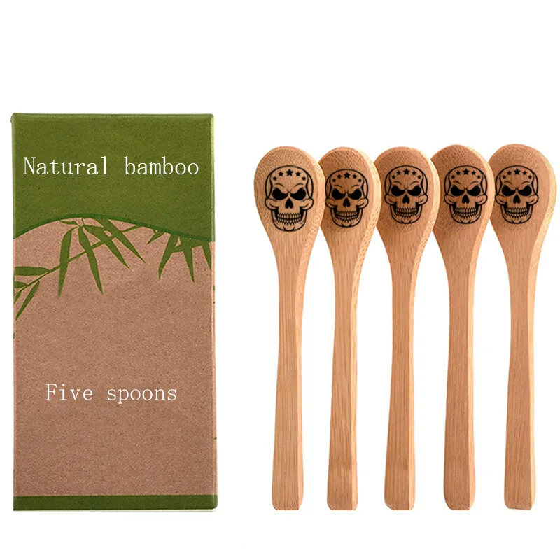 Halloween Classic 5pc Bamboo Coffee Spoon Set Disposable Kitchen Supplies Mixing and Seasoning Spoon for Camping