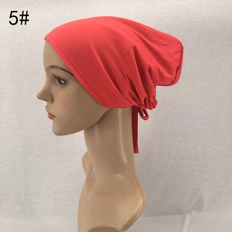 Premium satin silk lined underscarves muslim ruched cotton jersey stretch tie back underscarf hijab caps