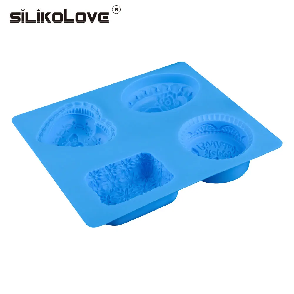 Easy To Demoulding Rectangle Round Flower Debossed Silicon Soap Mold