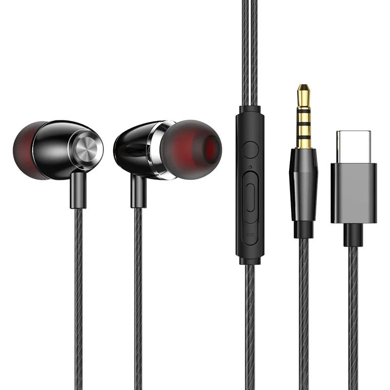 Metal Type-C 3.5mm In-ear Wired Earphone Microphone Headset Adjustable Heavy Bass ENC Noise Cancelling IPX5 Waterproof for