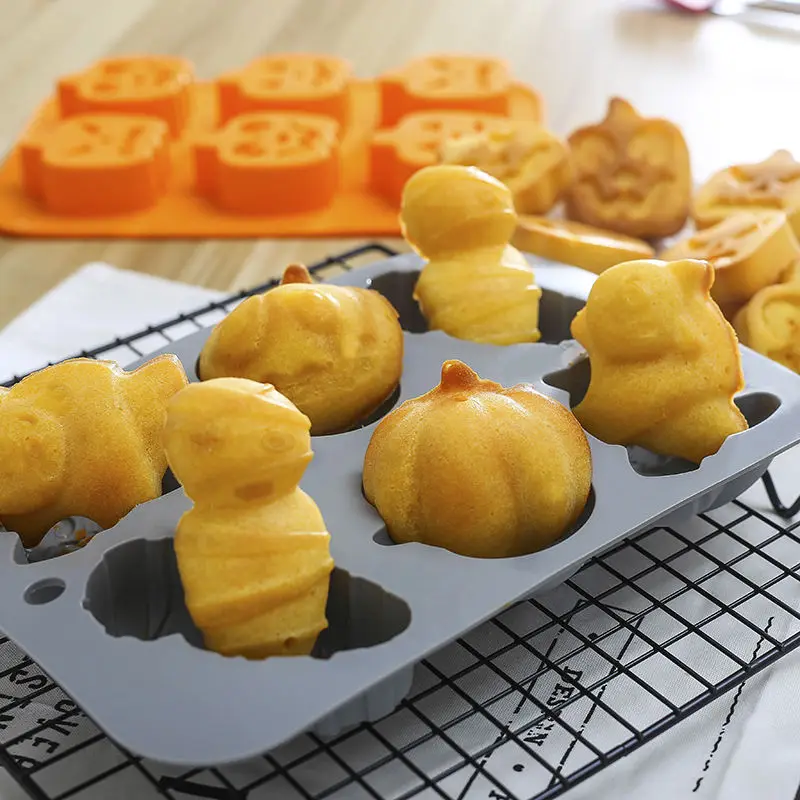 Pumpkin and Ghost Cake Mold Silicone Muffin Mold Halloween Simulation Mummy Cupcake Muffin Molds