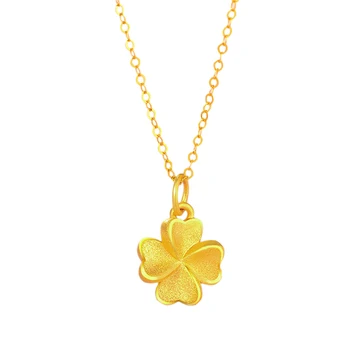 Four Leaf Clover Pendant 24k Real Gold Jewelry Necklace Solid Gold Pendant Necklace For Women