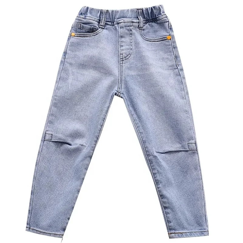 Thickened slim fitting casual kids jeans trousers 2024 neutral design classic retro letter labeling jeans for boys 2-10 years