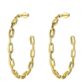Fashion Jewelry Pure Form Link Chain Hoop Earrings Big Circle Hoops Gold Color Earings Aros Orecchini Wholesale EF181083