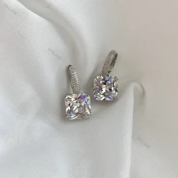 Dylam Luxury Crystal Bling 925 Silver Jewelry AAAAA Cubic Zirconia Drop Pendant Women Big Earrings 925 Sterling Silver Earrings
