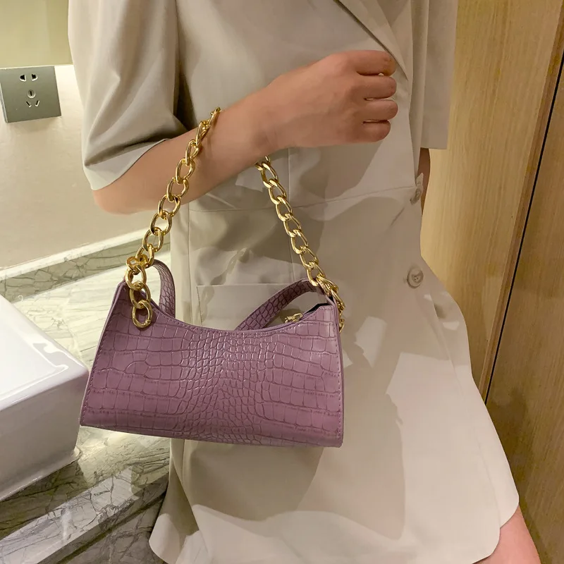 crocodile pattern pu leather handbag female shoulder bag armpit bags retro casual women tote small clutch drop shipping