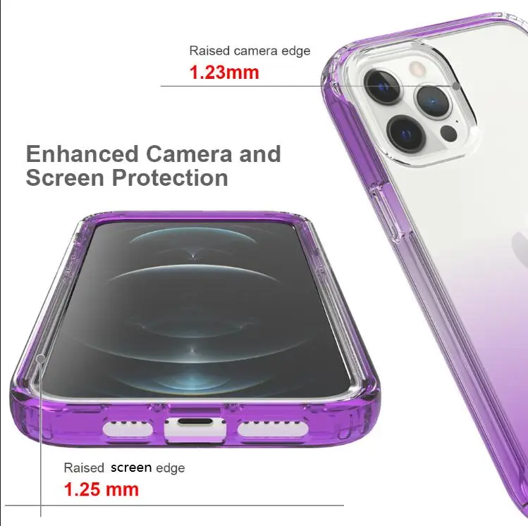 2 in 1 High Transparent Gradient Shock Absorption Bumper Protective Phone Case for iPhone 7 12 mini 14 plus 15 pro max