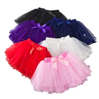 Factory Wholesale Children Baby Girl Pearl Rivet Pleated Dresses Chiffon Tulle Kids Tutu Skirt For Girl's Skirt
