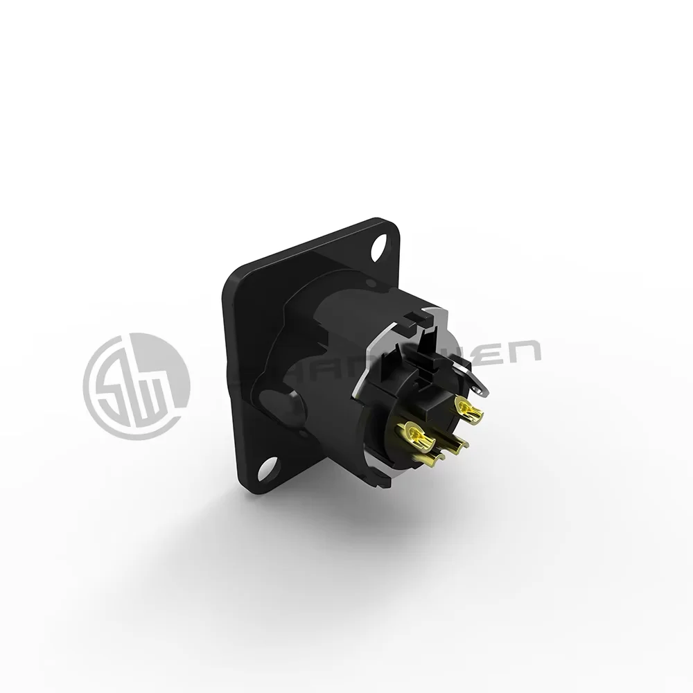 D-Type Black Shape 5 Pin XLR Male Audio Socket Indoor Microphone Audio Jack Adapter Pack 5 Metal Panel Mount