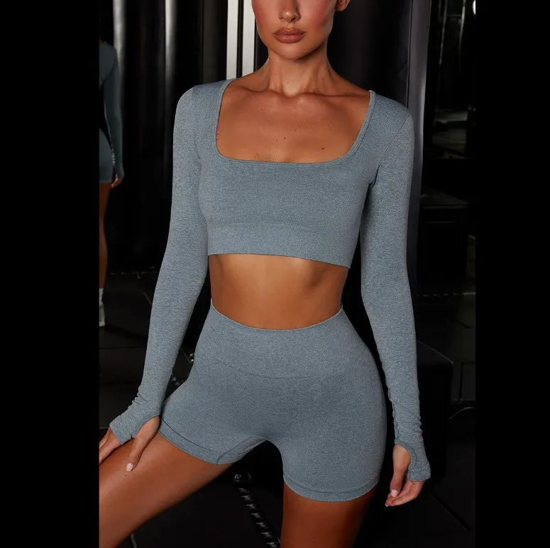 2021 New Women Yoga Sets 2PCS Seamless Long Sleeve Crop Top High Waist Gym Fitness Leggings Workout Sportswear Sport Suit