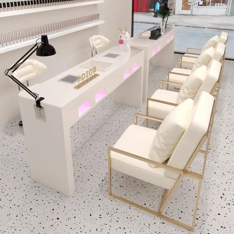 Modern Nordic Nail Table Salon Nail Furniture Marble Nail Table and Chair High Power Vacuum Cleaner