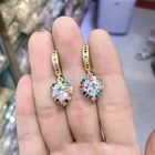 Heart Hoop Colorful CZ Gold Plated Heart Shape Diamond Hoop Earrings