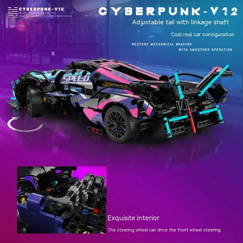 Cyberpunk V12 Super Car Technical Blocks Brick Motor Power Drive 2.4g