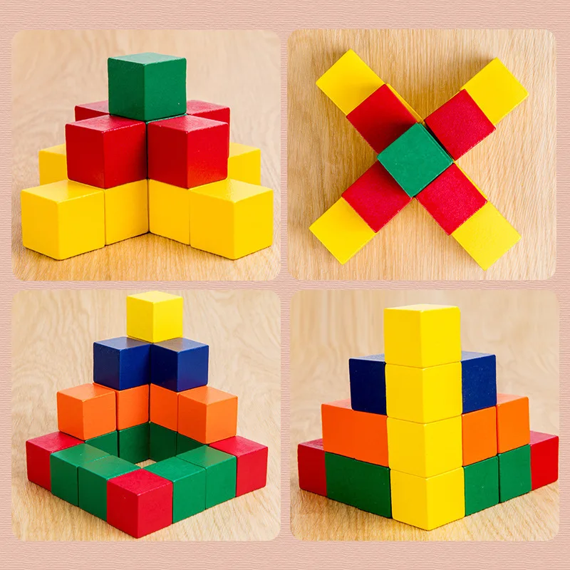 50pcs Wooden Blocks Set Wooden Color Matching Block Educational Toys For Baby