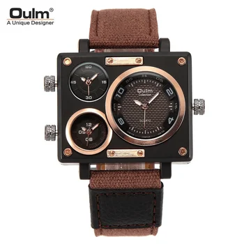 Oulm large dial leisure men's watch foreign trade explosion overbearing multi-time zone square quartz men's  watch 3595