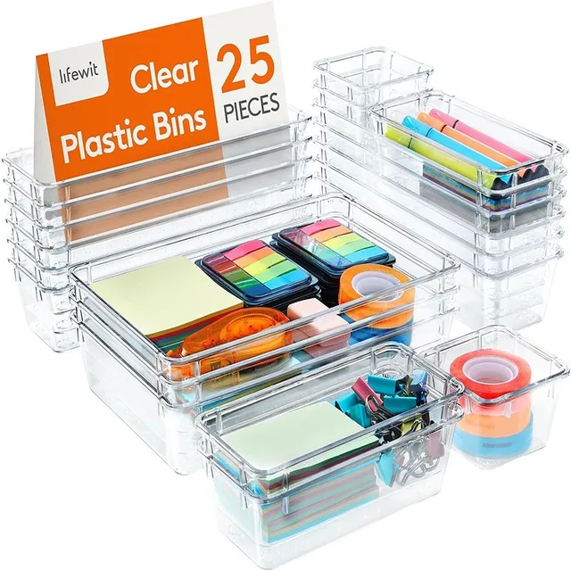 25 pcs clear kitchen drawer organizer plastic drawer organizers set desk storage box vanity drawer organizers set trays