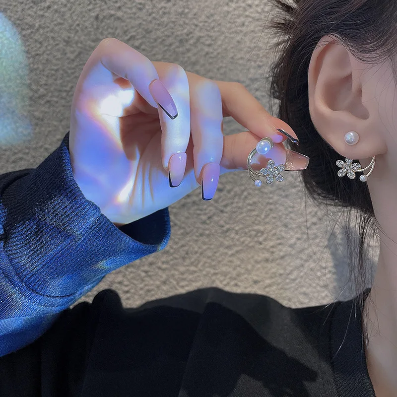rear mounted pearl flowers earrings women Internet celebrity Fashion earring small fresh temperament earrings