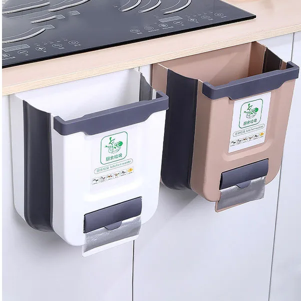 2023 Hot 10L Kitchen accessories kitchen cleaning waste bin dust bin cabinet door hanging folding trash can foldable waste can