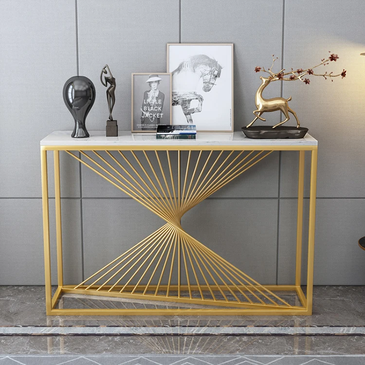 New modern Italian gold modern marble top console table luxury drawer mirrored hallway console