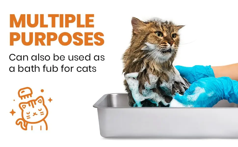 Stainless Steel Cat Litter Box With High Sides Avoid Absorbs Odor