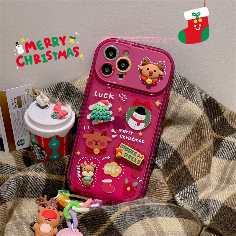 For iPhone 15 Pro Max Case Christmas Stereoscopic Santa Claus Decoration Phone Case For iPhone 14 13 12 11 With Chain