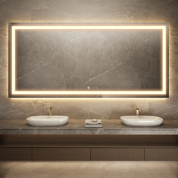 Divas SmarAntifrost Wall Backlit Touch Sensor Switch Frameless Rectangle Square Led Bathroom Bath Mirror With Light for Bathroom
