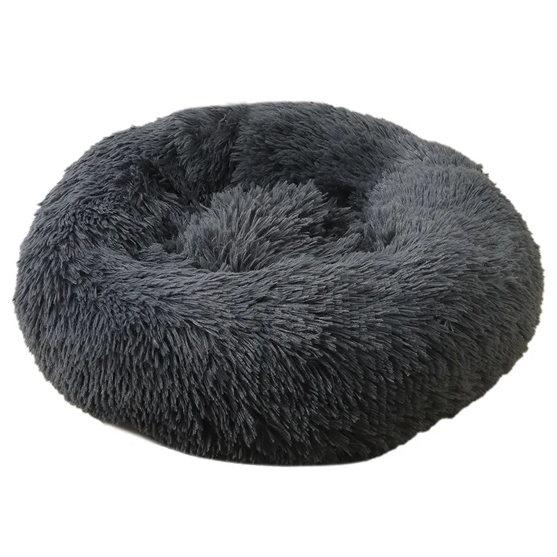 product luxury plush pet round bed soft faux fur donut bed for dogs and cats solid pattern-64