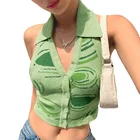 Women Vest Trending 2021 Amazon Women Y2K Sleeveless Crop Tank Tops Vest Button Lapel Knit Halter Sweater