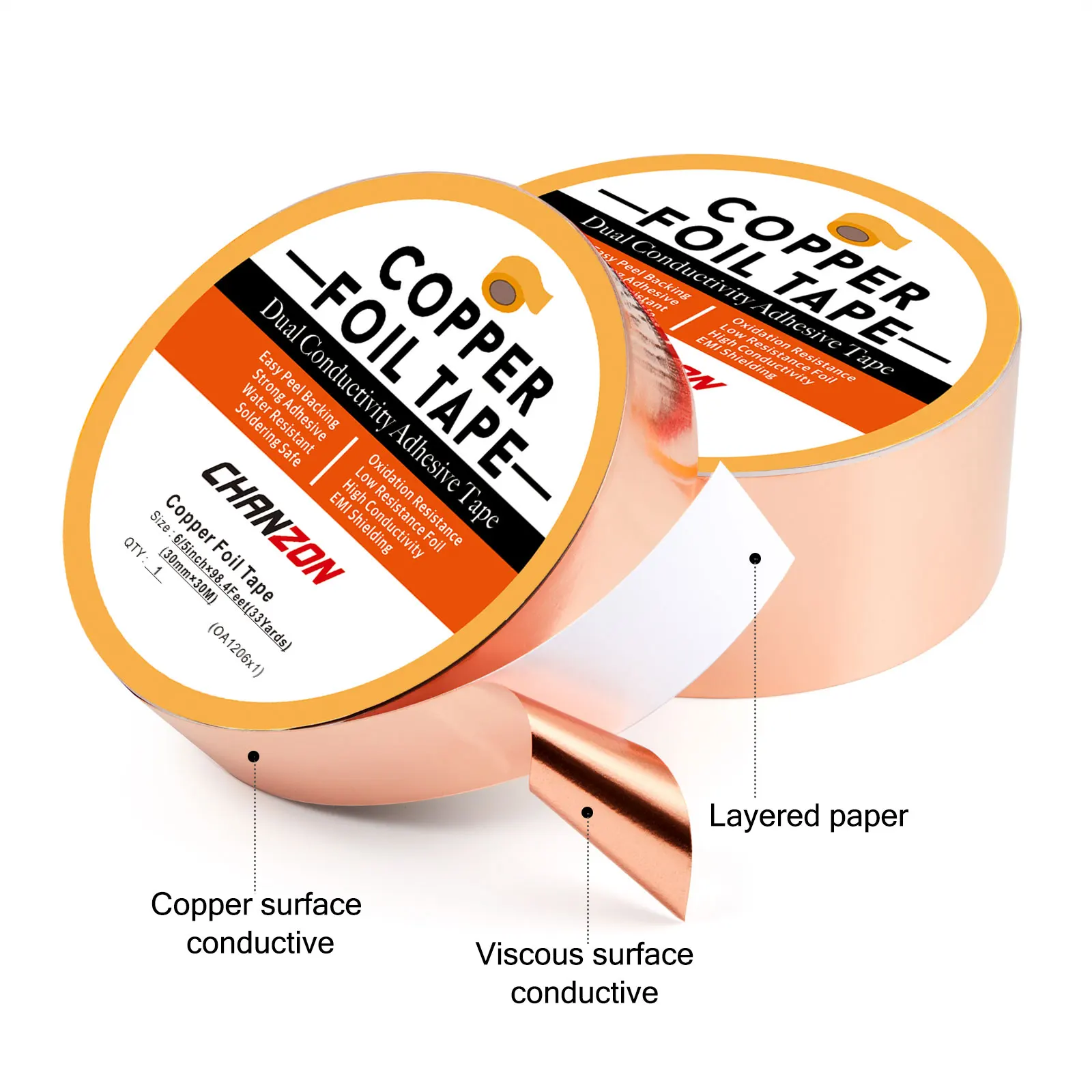 50mmx10m Copper Foil Tape Conductive Adhesive for Slug Repel/EMI Shielding/Glass 