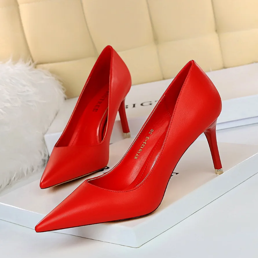 34-43 pointed sexy single shoes Stylish and minimalist high heels Thin heeled shallow cut women's shoes pumps high heel sandals