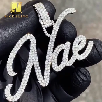 Custom 3D Fashion Hip Hop Jewelry Iced out Letter Pendant for Cuban link Chain 925 silver Moissanite Initial Letter Pendant