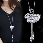 Silver Pendant 2021 Factory Direct Sales Adjustable Length Silver Swan Rhinestones Pendant Necklace