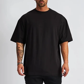 wholesale custom heavyweight oversized tee shirt vintage round neck line tshirt elastane black plain oversized t shirt for men
