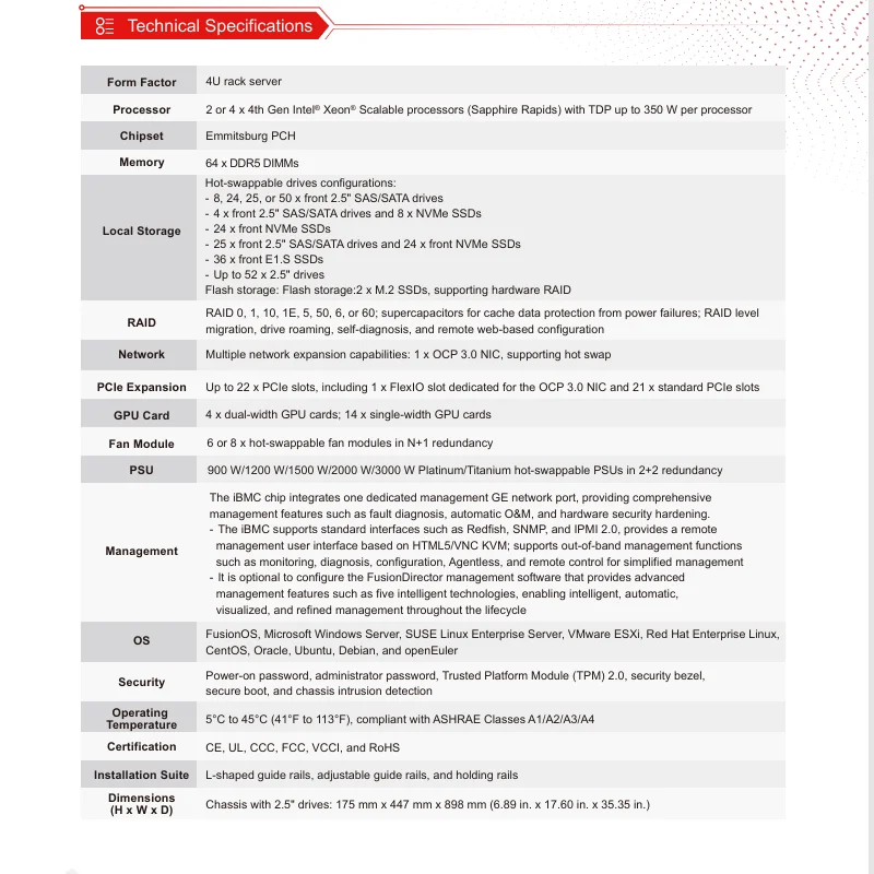 FusionServer 5885H V7 Rack Xeon Server System 2U with 64GB Memory HDD and SSD CPU Processor Stock Pc Gpu Devices