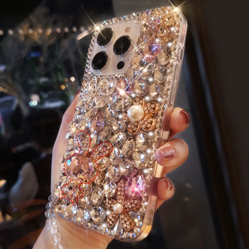 Luxury Rhinestone Covers For iPhone 15 14 13 12 11 Pro Max Bling Diamond Crystal Sparkly Mobile Phone Case For Samsung S24 S23