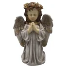 Cross Decor Polyresin/Resin Praying Angel With Cross Solar Powered LED Outdoor Decor Garden Light