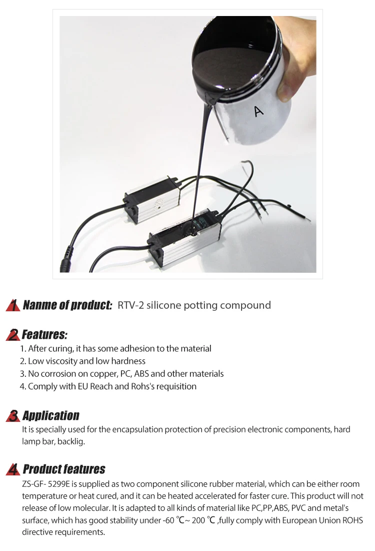 Rtv2 Component Liquid Electronic Potting Silicone For Led Lighting