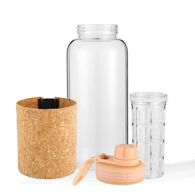 New Arrival 1L Premium Bpa Free Clear Glass Water Bottle With Bamboo Lid And Soft Wood Sleeve