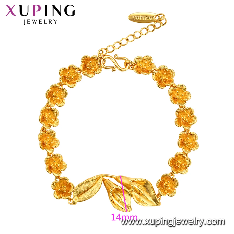 76262 xuping fashion jewelry gold plated dubai flower lotus hand bracelet for women