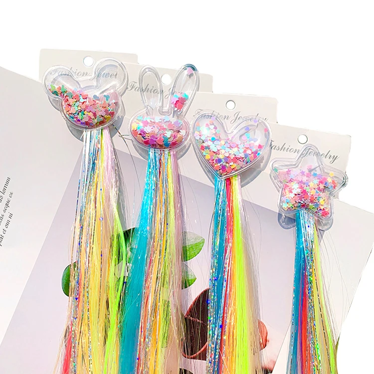 40CM unicorn wig hair clip star shiny wig hairpin girls bow headdress Children's hair accessories
