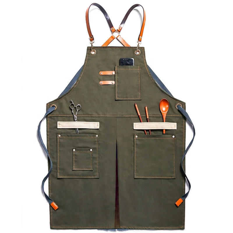 Custom Heavy Duty wax canvas Tool work Apron Chef Cooking BBQ and waterproof Working Tool Apron with pocket