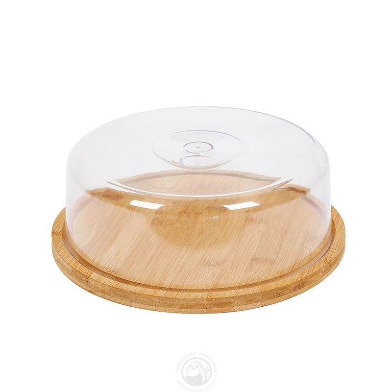 wholesale customized round shaped bamboo cake Acrylic Dome trays Storage platter with lid