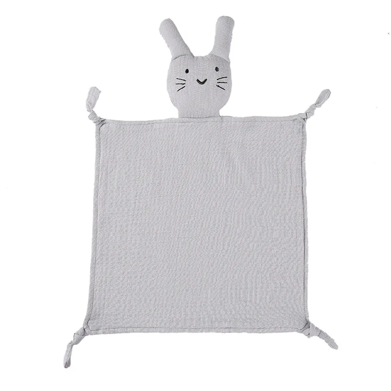100% Muslin Cute Animal Rabbit Cat Security Sleep Teether Soothing Muslim Blanket Toys Knot Bunny Baby Comforter Blanket