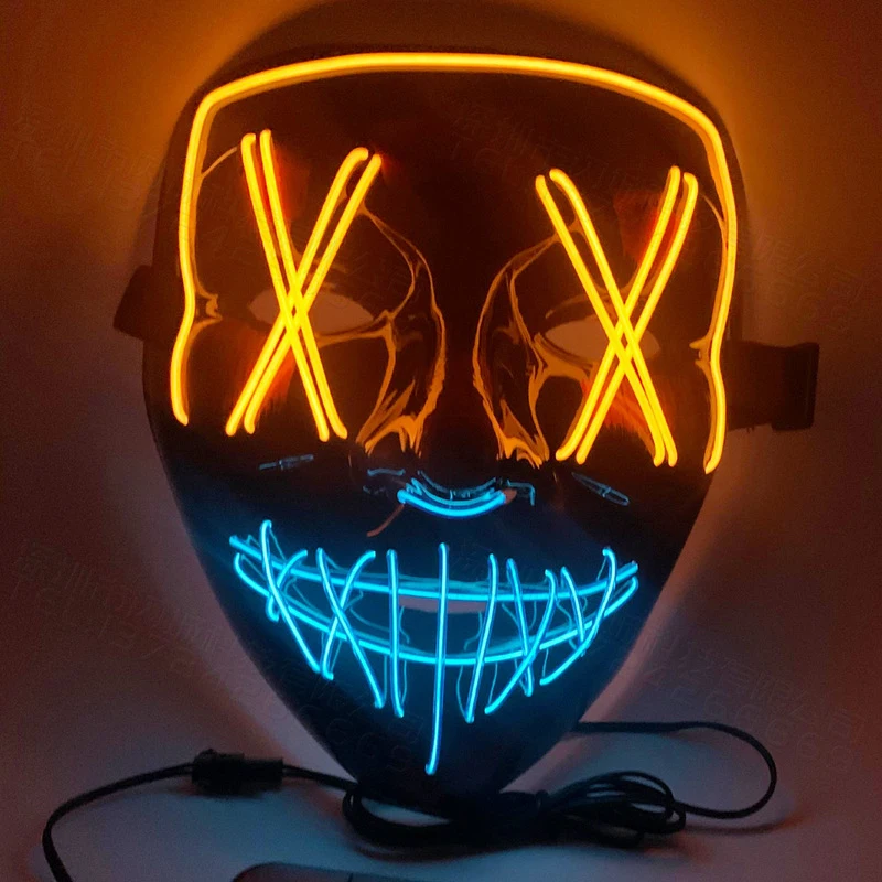 Electronic Neon Light Scary Halloween face Mask Cosplay Led Costume led Mask Light up for Halloween Party favor