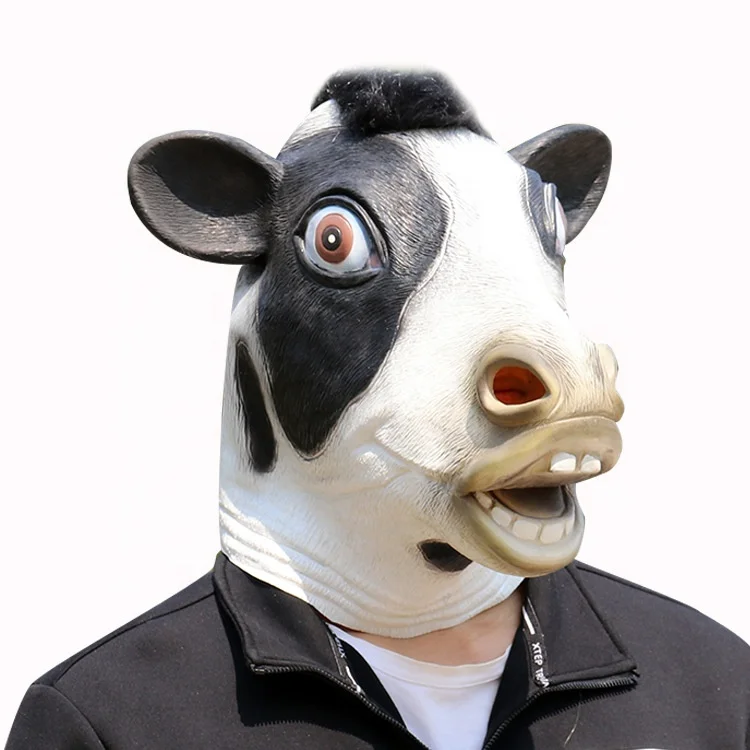 Latex Full Head Animal Popular Cosplay Comical Cow Fancy Dress Up Carnival Mask 