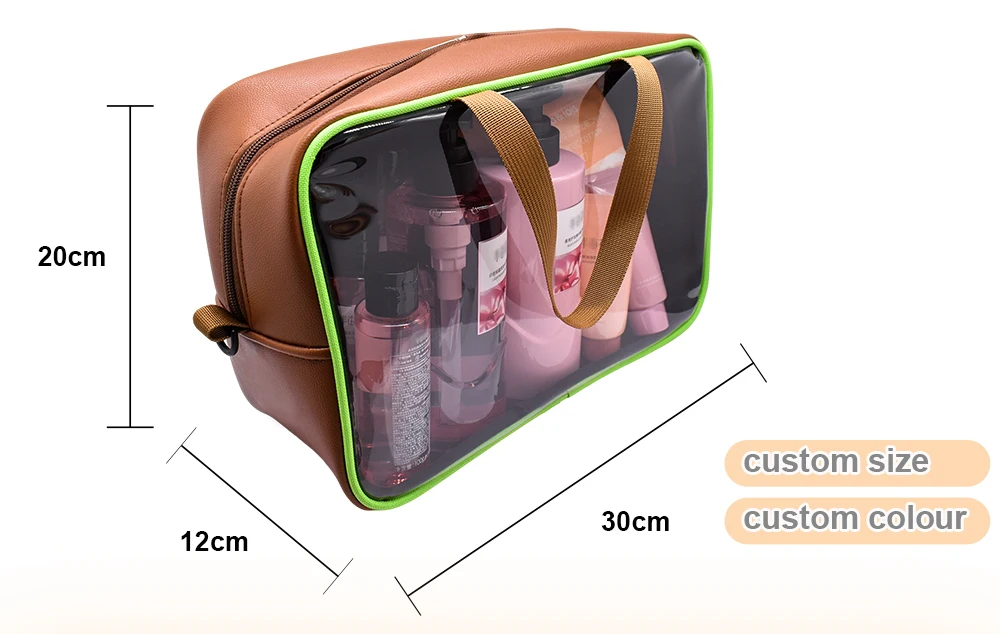 Pu Leather Cosmetic Bag Pvc Transparent Travel Toiletry Wash Pouch Clear Cosmetic Bag manufacture